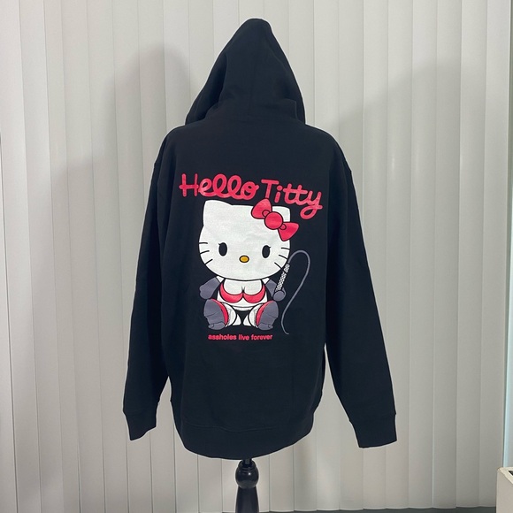 ALF ASSHOLES LIVE FOREVER Hello Titty Hello Kitty Hoodie Sweatshirt Black L, XXL - Picture 3 of 14